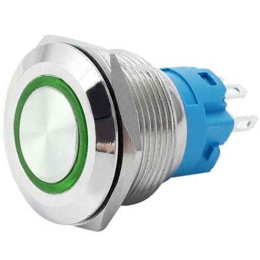 Tlačítko OFF-(ON) 22 mm, 250 V / 5 A, zelené LED prosvětlení 12-24 V