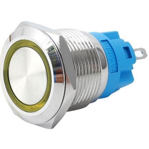 Tlačítko OFF-(ON) 19 mm, 250 V / 3 A, žluté LED prosvětlení 12-24 V DC