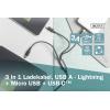 Digitus Nabíjecí kabel USB Apple Lightning konektor, USB-A zástrčka, USB-C ® zástrčka, USB Micro-B zástrčka 1.00 m černá extrémně odolné pletené stínění,