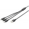 Digitus Nabíjecí kabel USB Apple Lightning konektor, USB-A zástrčka, USB-C ® zástrčka, USB Micro-B zástrčka 1.00 m černá extrémně odolné pletené stínění,