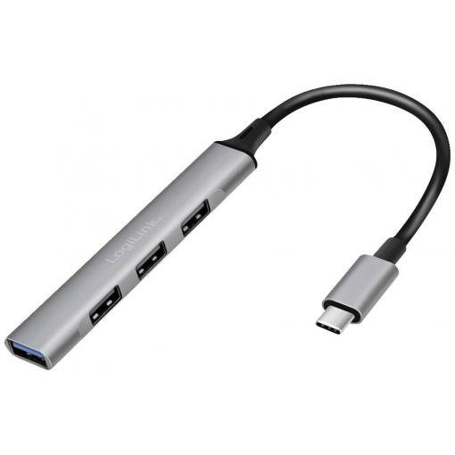 LogiLink UA0392 USB Hub 4 porty USB-A USB 3.2 Gen1 5 GBit/s s konektorem USB C hliníkově šedá UA0392