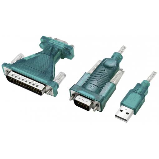 LogiLink sériový adaptér [1x USB 2.0 zástrčka A - 1x D-SUB zástrčka 9pólová, D-SUB zástrčka 25pólová] 1.3 m zelená