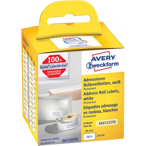 Avery-Zweckform etikety v roli 82 x 28 mm papír bílá 260 ks trvalé Adresní nálepky AS0722370