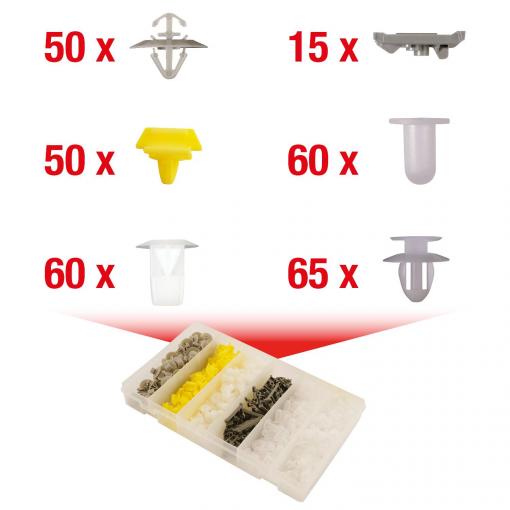 KS Tools 420.0750 Sada upevňovacích klipů pro Renault, 300 ks