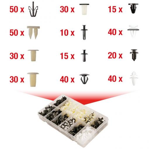 KS Tools 420.0500 Sada upevňovacích klipů pro Mitsubishi, 370 ks