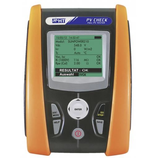 HT Instruments PV-CHECKs instalační tester, Norma VDE 0126, 1009501, EN a DE menu