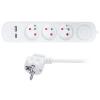 Solight 3z prodlužovací přívod s USB A+C nabíječkou 2.4A, 2m, 3 x 1mm2, bílý, vypínač - PP111USBC