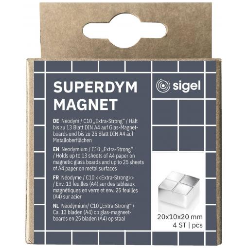 Sigel neodymový magnet C10 Extra-Strong (š x v x h) 20 x 10 x 20 mm krychle stříbrná 4 ks BA705