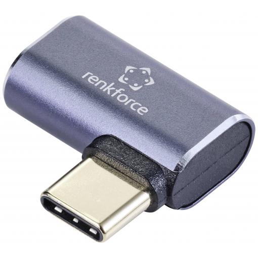 Renkforce USB3® adaptér [1x Konektor USB4® - 1x USB-C® zásuvka] 40 GBit/s 90° zatočeno doleva, hliníková zástrčka