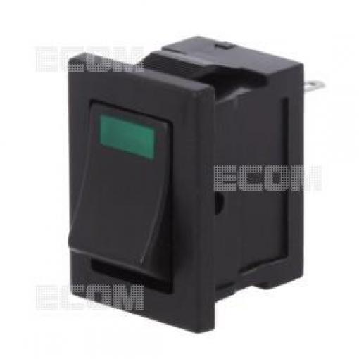 Kolébkový vypínač DS-850K-S-LG-K, 250 V / 3 A, černý se zeleným podsvícením