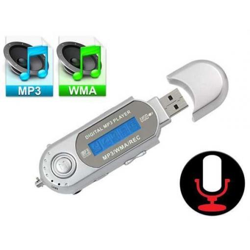 Diktafon, přehrávač MP3, rádio AK301 stříbrný