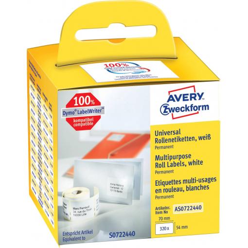 Avery-Zweckform etikety (role) 70 x 54 mm papír bílá 320 ks trvalé univerzální etikety AS0722440