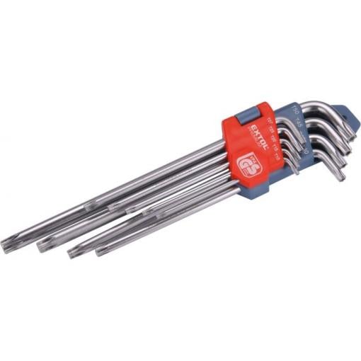 L-klíče TORX prodloužené, sada 9 ks, T10–T50, EXTOL PREMIUM