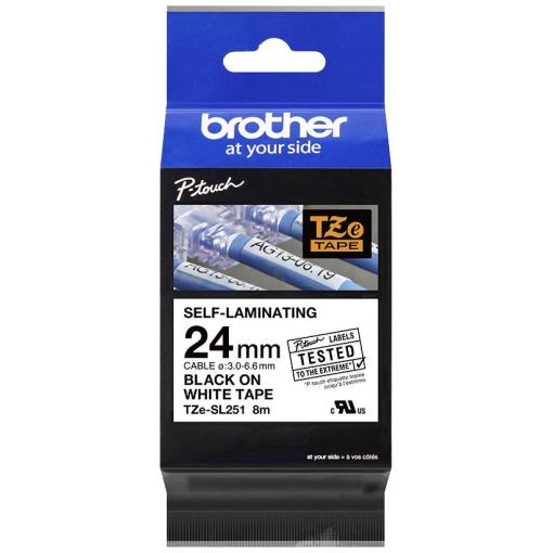 Brother TZESL251 páska bezpečnostní Barva pásky: bílá Barva písma: černá 24 mm 8 m