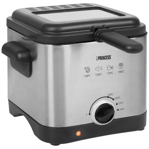 Princess 182612 fritéza, 1.5 l, 1000 W, nepřilnavý povlak, ochrana proti přehřátí, stříbrná, černá