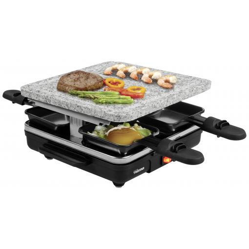 Tristar RA-2745 raclette gril nepřilnavý povlak, indikátor, 4 pánve, s lávovým kamenem černá, šedá