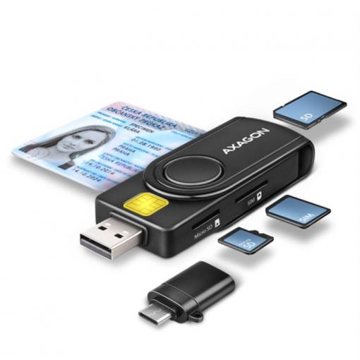 Čtečka karet AXAGON CRE-SMP2A, USB-A/USB-C, Smart Card + SD/microSD/SIM