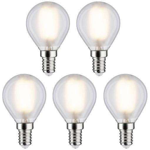 Paulmann 29097 LED Energetická třída (EEK2021) F (A - G) E14 kapkový tvar 4.8 W teplá bílá (Ø x v) 45 mm x 78 mm 5 ks