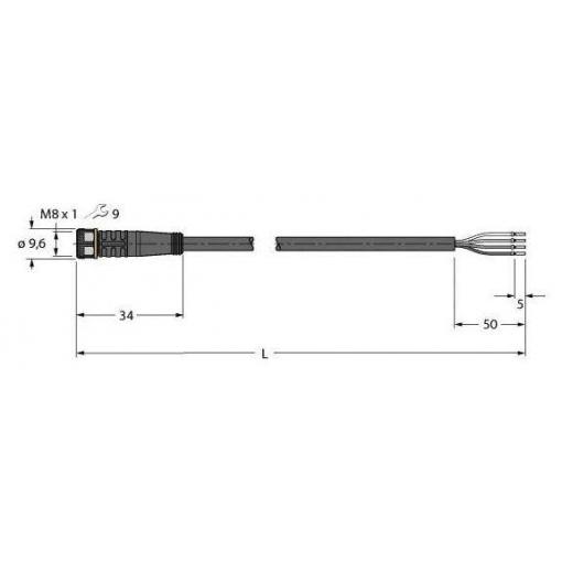 Turck PKG4M-2/TXL připojovací kabel pro senzory - aktory, 6625553, piny: 4, 2 m, 1 ks