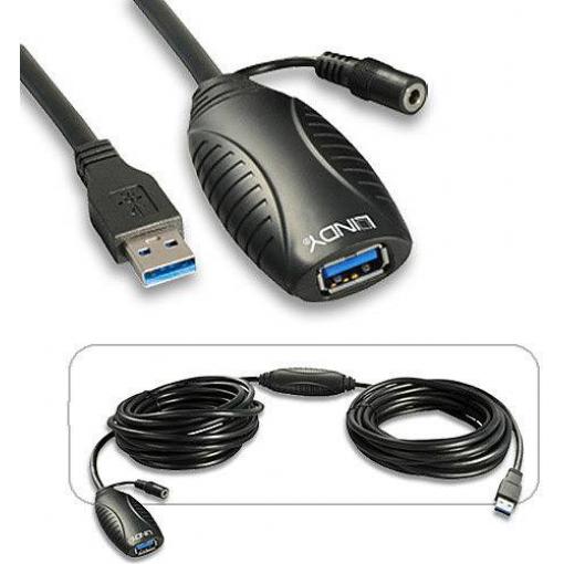 LINDY USB kabel USB 3.2 Gen1 USB-A zástrčka, USB-A zásuvka 10.00 m černá Aktivní se zesílením signálu 43156