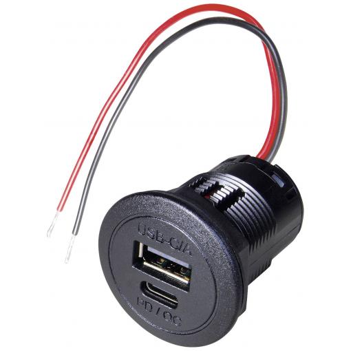 ProCar Dvojitá zásuvka Power USB-C/a PD/QC bez LED Proudová zatížitelnost (max.)=2.2 A 12 až 24 V/DC