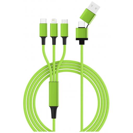Smrter Nabíjecí kabel USB USB 2.0 Apple Lightning konektor, USB-A zástrčka, USB-C ® zástrčka, USB Micro-B zástrčka 1.20 m zelená s funkcí OTG, látkový potah