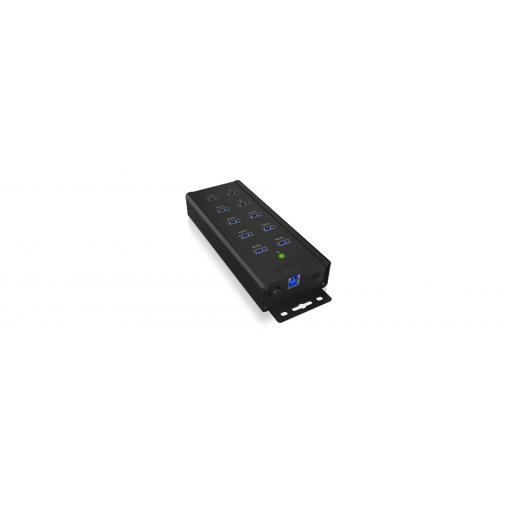 ICY BOX 60362 USB Hub 10 portů USB-A USB 3.0 5 GBit/s s portem pro rychlé nabíjení černá IB-HUB1703-QC3, 7 Port USB 3.2 Gen 1 mit 1x QC 3.0 u. 2x BC 1.2