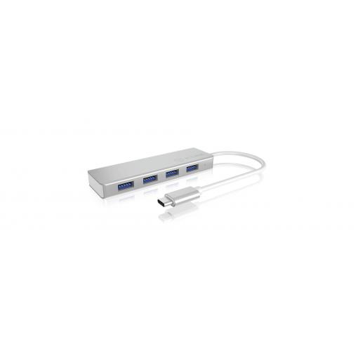 ICY BOX 60437 USB Hub 4 porty USB-A USB 3.0 5 GBit/s lze ovládat prostřednictvím PC stříbrná IB-HUB1425-C3, 4 Port USB 3.2 Gen 1 Type-C® Hub, 1x Type-C zu 4x