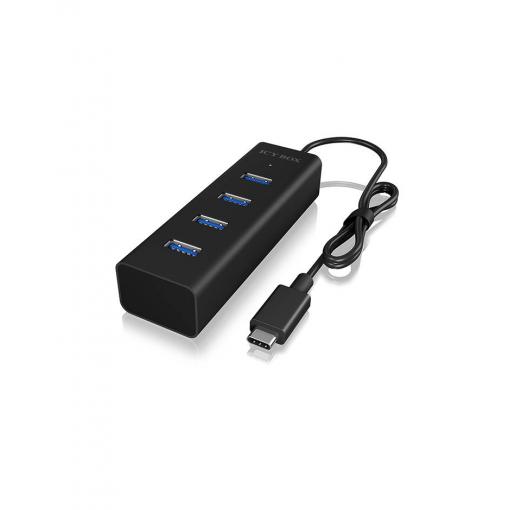 ICY BOX 60256 USB Hub 4 porty USB-A USB 3.0 5 GBit/s s konektorem USB C černá