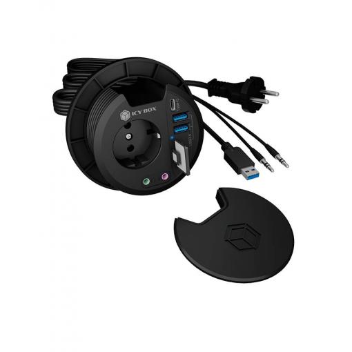 ICY BOX 60809 USB Hub 2 + 1 port USB-A, USB-C®, Audio, 2.0 (3,5 mm jack) , SD, microSD USB 3.1 Gen1 5 GBit/s se zabudovanou čtečkou SD karet černá