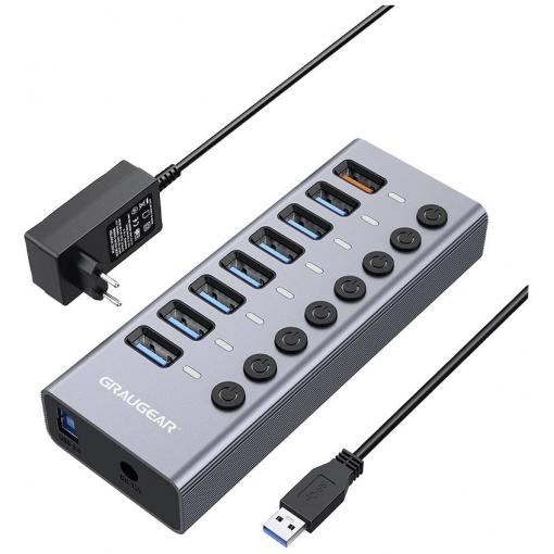 GrauGear G-HUB71-A USB Hub 7 portů USB-A USB 3.0 5 GBit/s lze spínat jednotlivě vícebarevná G-HUB71-A