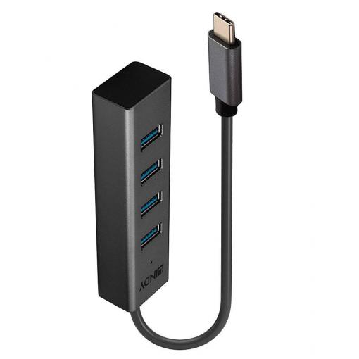 LINDY 43325 USB Hub 4 porty USB-A USB 3.2 Gen1 5 GBit/s s konektorem USB C šedá 43325