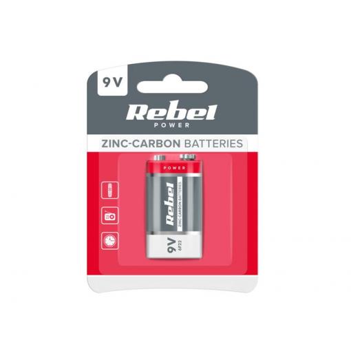 Baterie 6F22 (9V) Zn-Cl REBEL 1ks / blistr BAT0082B