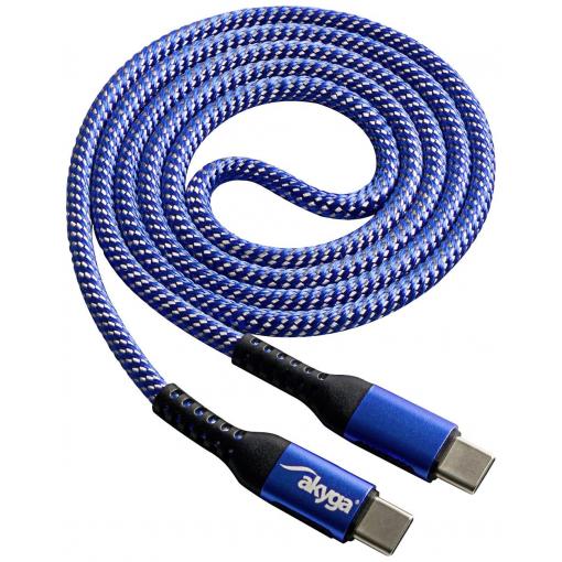 Akyga USB kabel USB 2.0 USB-C ® zástrčka, USB-C ® zástrčka 1.00 m modrá Odolné vůči obrusu AK-USB-37