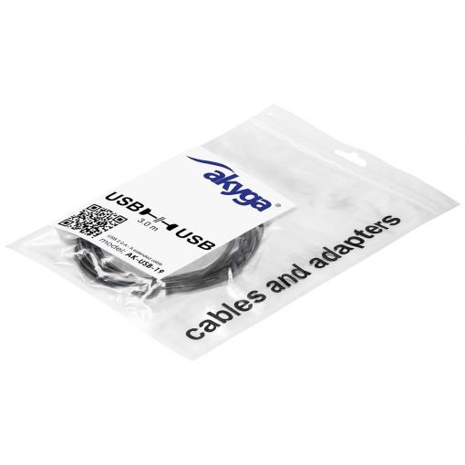 Akyga USB kabel USB 2.0 USB-A zástrčka, USB-A zásuvka 3.00 m černá s prodlužovacím kabelem AK-USB-19