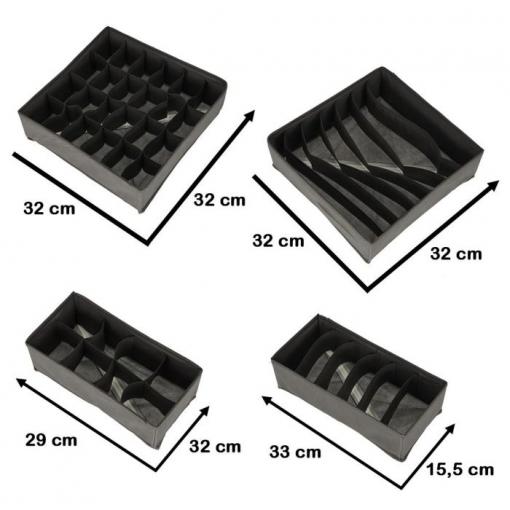 Organizér na spodní prádlo a ponožky, sada 4 ks, šedý
