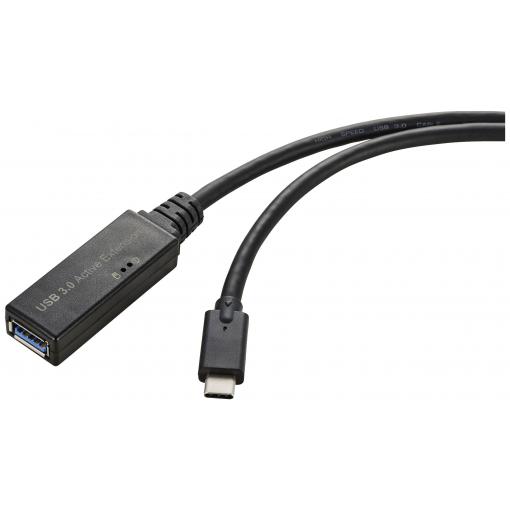 Renkforce USB kabel USB 3.2 Gen1 USB-C ® zástrčka, USB-A zásuvka 5.00 m černá Aktivní se zesílením signálu, s funkcí OTG RF-5231962