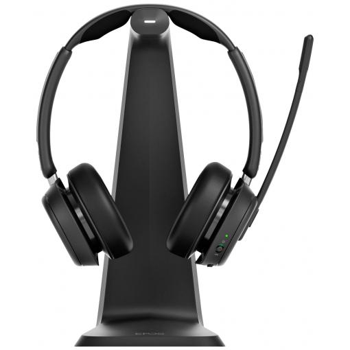 EPOS Impact 1061T ANC Headset otevřená (On Ear) Bluetooth® stereo černá Potlačení hluku headset, vč. nabíjecí a dokovací stanice Počítače