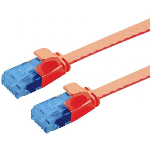 Value 21.99.2020 RJ45 síťové kabely, propojovací kabely CAT 6A U/UTP 0.50 m červená (jasná) nestíněný, plochý, pozlacené kontakty 1 ks