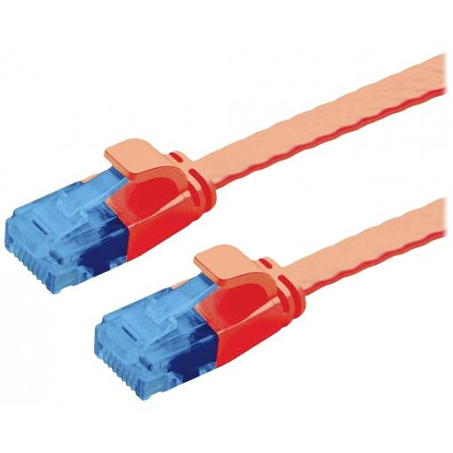Value 21.99.2024 RJ45 síťové kabely, propojovací kabely CAT 6A U/UTP 1.50 m červená (jasná) nestíněný, plochý, pozlacené kontakty 1 ks