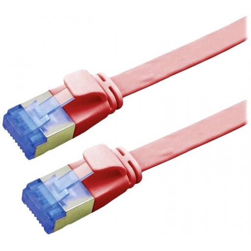 Value 21.99.2120 RJ45 síťové kabely, propojovací kabely CAT 6A F/UTP 0.50 m červená (jasná) stíněný, plochý, pozlacené kontakty 1 ks