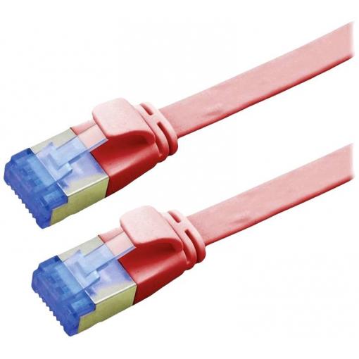 Value 21.99.2122 RJ45 síťové kabely, propojovací kabely CAT 6A F/UTP 2.00 m červená (jasná) stíněný, plochý, pozlacené kontakty 1 ks