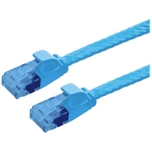 Value 21.99.2051 RJ45 síťové kabely, propojovací kabely CAT 6A U/UTP 1.00 m modrá nestíněný, plochý, pozlacené kontakty 1 ks