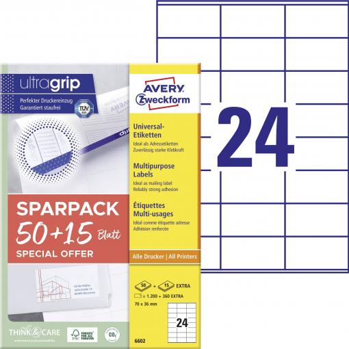 Avery-Zweckform 6602 univerzální etikety 70 x 36 mm papír bílá 1560 ks trvalé barevná laserová tiskárna, laserová tiskárna
