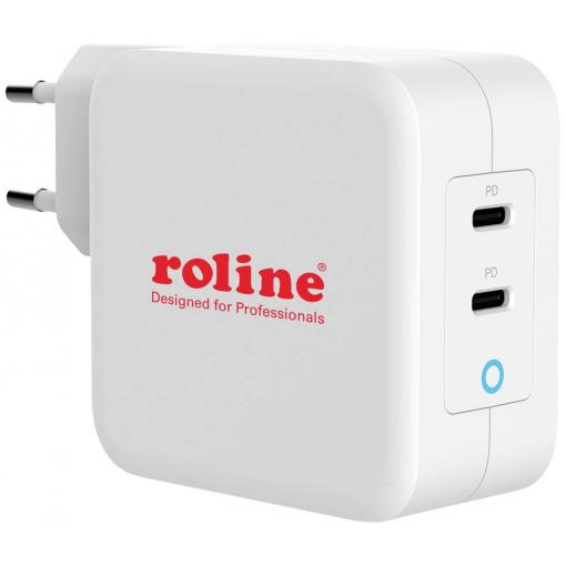 Roline USB nabíječka, GaN, 2x USB-C®, 100 W, Dodávka energie, bílá