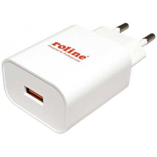 Roline USB nabíječka, s adaptérem pro Evropu, 1x USB A , 18 W, Quick Charge 3.0, bílá