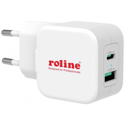 Roline USB nabíječka, 1x USB A , 1x USB-C®, 20 W, Dodávka energie, bílá