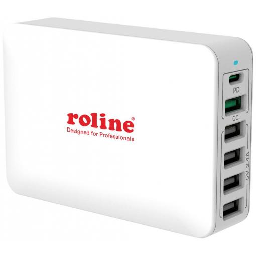 Roline USB nabíječka, 5x USB A, 1x USB-C®, 60 W, Quick Charge 3.0, Dodávka energie, bílá
