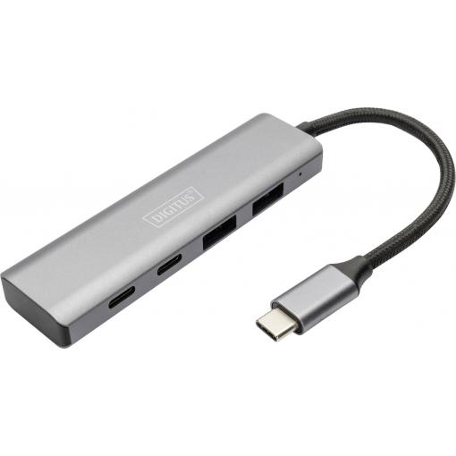 Digitus DA-70245 USB Hub 4 porty USB-A USB 3.2 Gen2 10 GBit/s s hliníkovým krytem tmavě šedá DA-70245