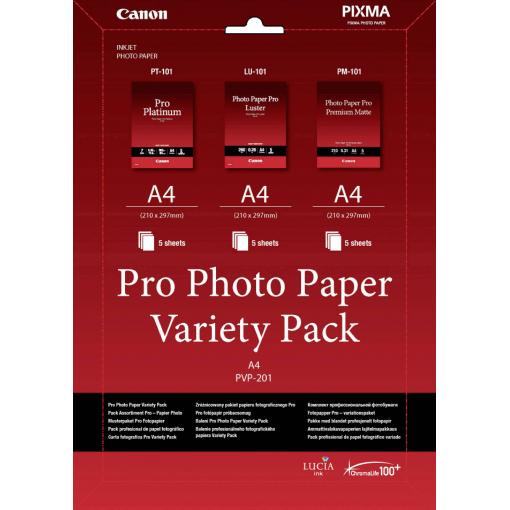 Canon Pro Photo Paper Variety Pack A4 PVP-201 6211B021 fotografický papír A4 210 g/m² 15 listů vysoce lesklý, hedvábně lesklý, matný